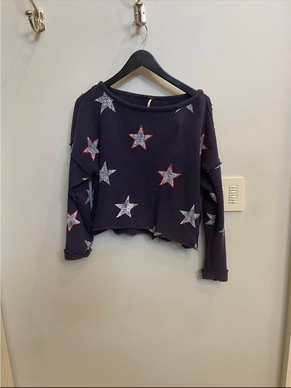 Free People Navy Star-Print Long Sleeve Women's Lightweight Sweatshirt